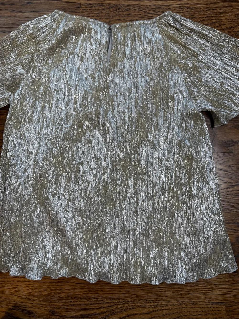 ZARA Kids Metallic Silver Gold Champagne Shimmer Plisseé Short Sleeve Top 11-12
